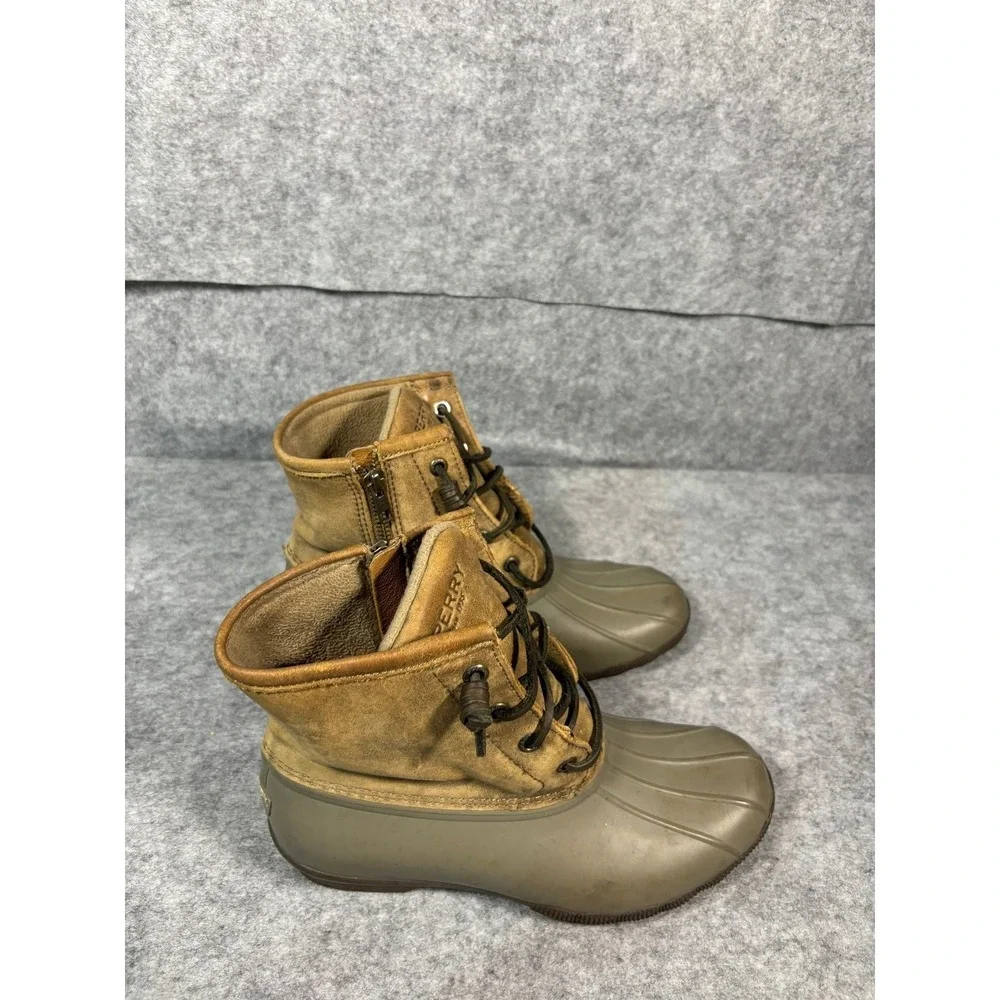 Sperry Top-Sider Women's Waterproof Rubber Boot Tan Suede Lace Up‎ Zip Size 7 M